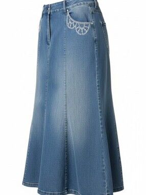Classic A-Line Denim Skirt in Light Blue